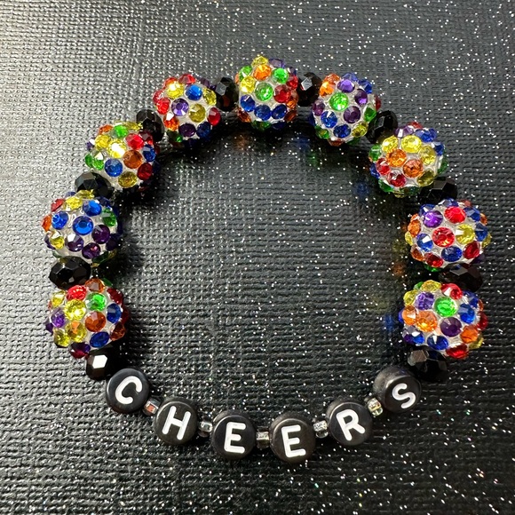 CHEERS Bracelet Rainbow Multicolored Rhinestone Beads New Years Eve Party - Picture 3 of 4
